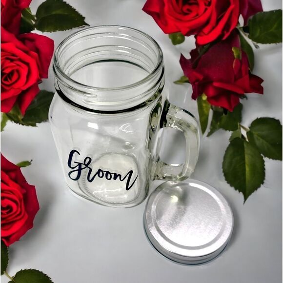 COPY - NWT Wool + Pepper Co. GROOM Glass Mason Jar Cup with Handle - Picture 3 of 3